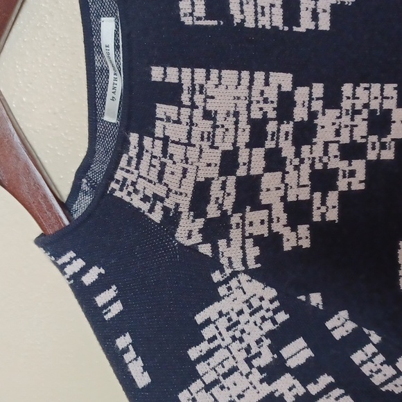 Anthropologie The Beatriz Mock Neck Sweater XL Geometric Navy Cream Soft Boho* - Picture 9 of 15